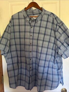 Harbor Bay Big and Tall Blue Plaid Short-Sleeve Button-Down Shirt